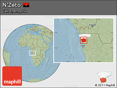 Savanna Style Location Map of N'Zeto, highlighted parent region, hill shading