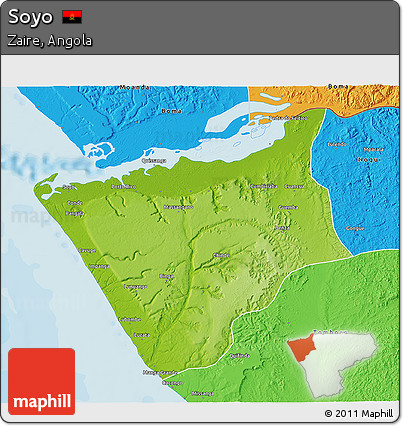 Physical 3D Map of Soyo, political outside