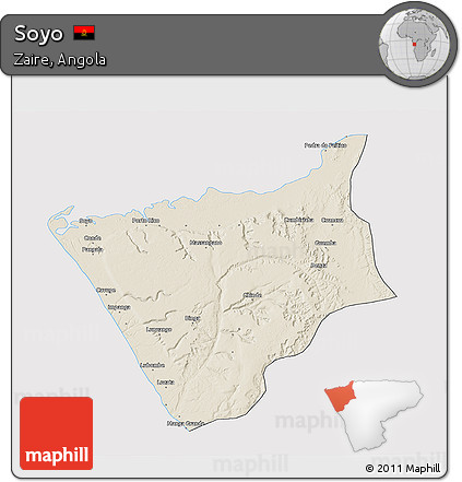 Shaded Relief 3D Map of Soyo, cropped outside