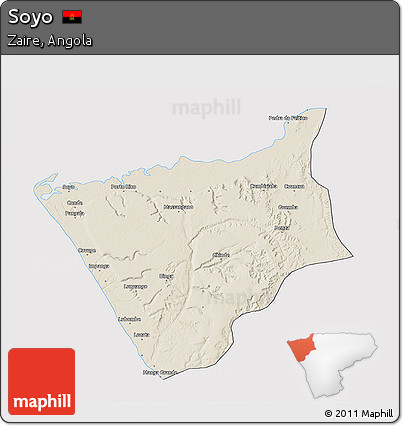 Shaded Relief 3D Map of Soyo, cropped outside