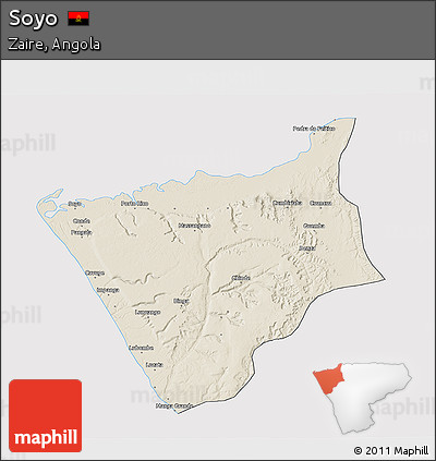 Shaded Relief 3D Map of Soyo, cropped outside