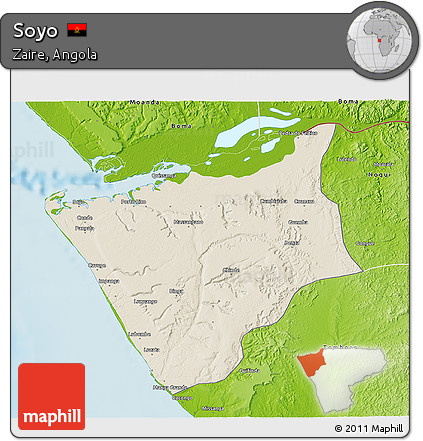 Shaded Relief 3D Map of Soyo, physical outside