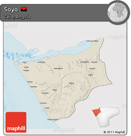 Shaded Relief 3D Map of Soyo, single color outside