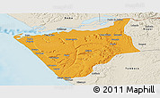 Political Panoramic Map of Soyo, shaded relief outside