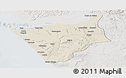 Shaded Relief Panoramic Map of Soyo, lighten, semi-desaturated
