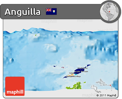 Flag 3D Map of Anguilla, physical outside, bathymetry sea, flag rotated