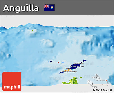 Flag 3D Map of Anguilla, physical outside, bathymetry sea, flag rotated