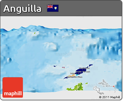 Flag 3D Map of Anguilla, physical outside, bathymetry sea, flag rotated