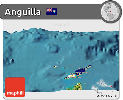 Flag 3D Map of Anguilla, satellite outside, flag rotated