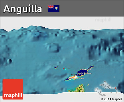 Flag 3D Map of Anguilla, satellite outside, flag rotated