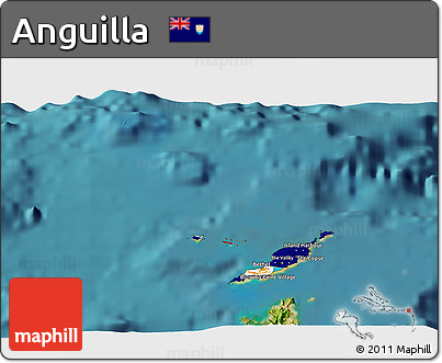 Flag 3D Map of Anguilla, satellite outside, flag rotated