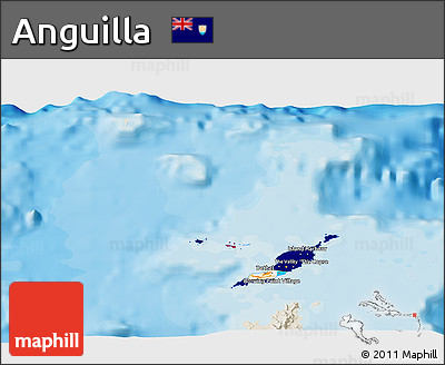Flag 3D Map of Anguilla, shaded relief outside, bathymetry sea, flag rotated