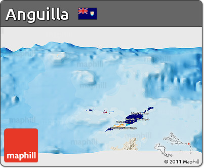 Flag 3D Map of Anguilla, shaded relief outside, bathymetry sea, flag rotated