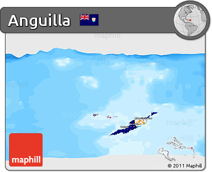 Flag 3D Map of Anguilla, single color outside, bathymetry sea