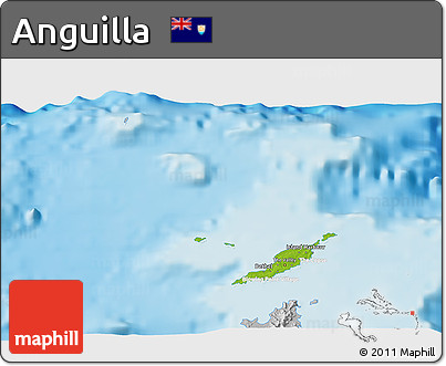 Physical 3D Map of Anguilla, lighten, desaturated, land only