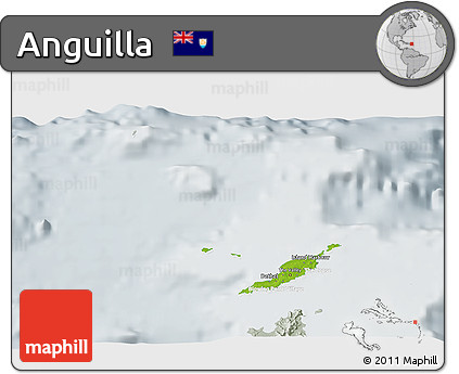 Physical 3D Map of Anguilla, lighten, semi-desaturated