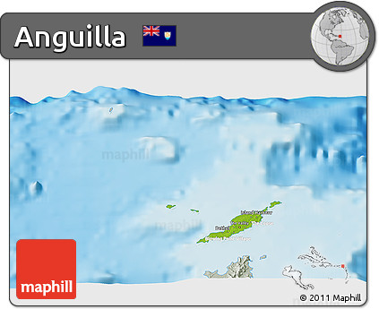 Physical 3D Map of Anguilla, lighten, semi-desaturated, land only