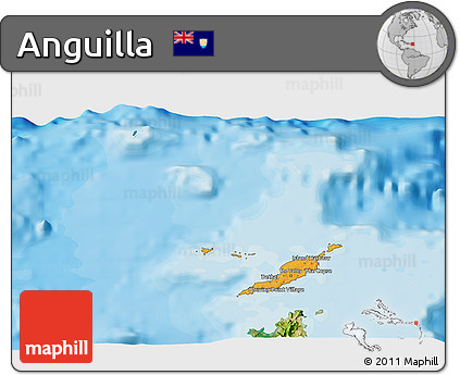 Political 3D Map of Anguilla, satellite outside, bathymetry sea