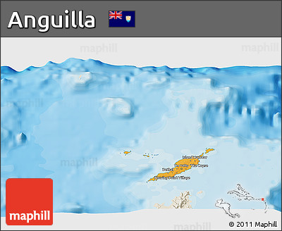 Political 3D Map of Anguilla, shaded relief outside, bathymetry sea