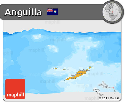 Political 3D Map of Anguilla, single color outside, bathymetry sea