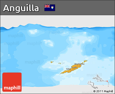 Political 3D Map of Anguilla, single color outside, bathymetry sea