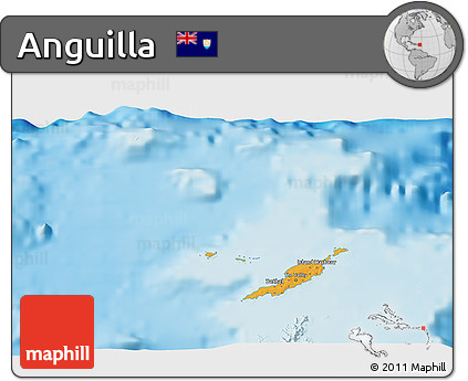 Political 3D Map of Anguilla, single color outside, shaded relief sea