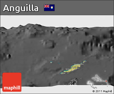 Satellite 3D Map of Anguilla, darken, desaturated