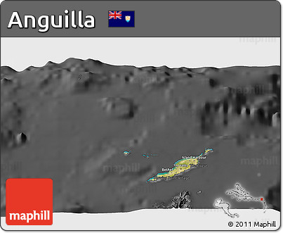 Satellite 3D Map of Anguilla, darken, desaturated
