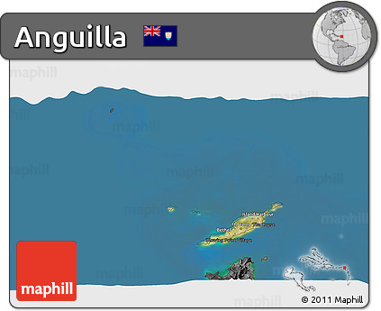 Satellite 3D Map of Anguilla, darken, desaturated, land only