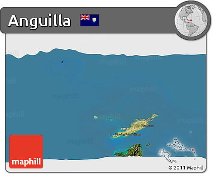 Satellite 3D Map of Anguilla, darken, land only