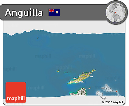 Satellite 3D Map of Anguilla, lighten, semi-desaturated, land only