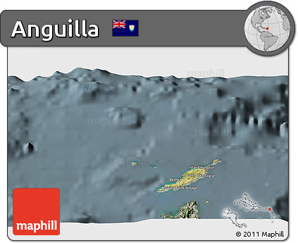 Satellite 3D Map of Anguilla, semi-desaturated