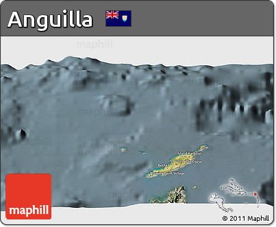 Satellite 3D Map of Anguilla, semi-desaturated