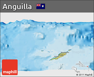 Satellite 3D Map of Anguilla, single color outside, bathymetry sea, shaded relief sea