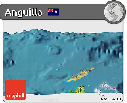 Satellite 3D Map of Anguilla, single color outside