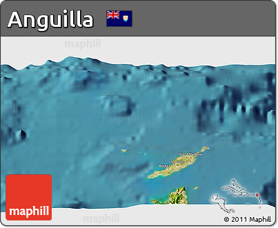 Satellite 3D Map of Anguilla, single color outside