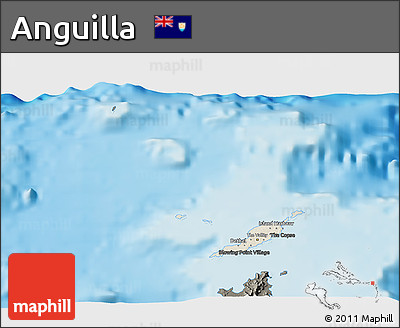Shaded Relief 3D Map of Anguilla, darken, land only