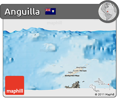 Shaded Relief 3D Map of Anguilla, darken, land only