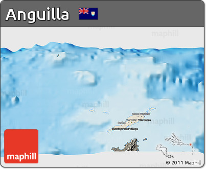 Shaded Relief 3D Map of Anguilla, darken, land only