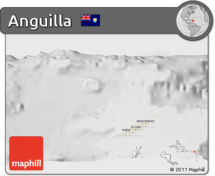 Shaded Relief 3D Map of Anguilla, lighten, desaturated