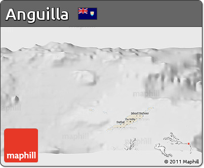 Shaded Relief 3D Map of Anguilla, lighten, desaturated