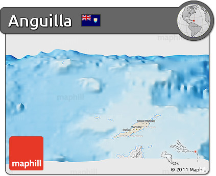 Shaded Relief 3D Map of Anguilla, lighten, desaturated, land only