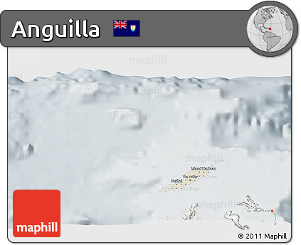 Shaded Relief 3D Map of Anguilla, lighten, semi-desaturated