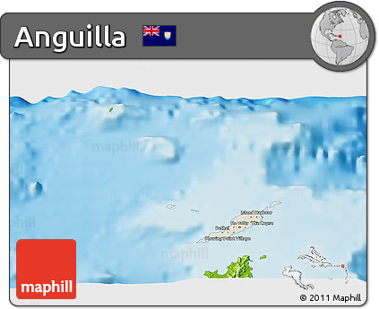 Shaded Relief 3D Map of Anguilla, physical outside