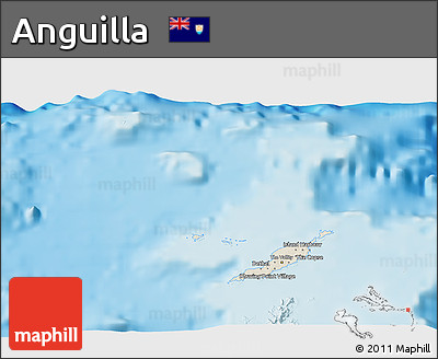 Shaded Relief 3D Map of Anguilla, political outside, shaded relief sea
