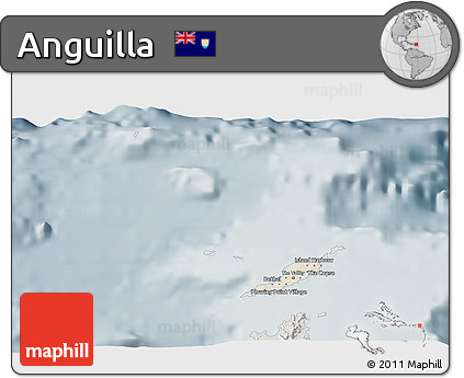 Shaded Relief 3D Map of Anguilla, semi-desaturated