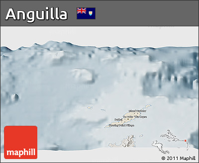 Shaded Relief 3D Map of Anguilla, semi-desaturated