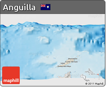 Shaded Relief 3D Map of Anguilla, semi-desaturated, land only
