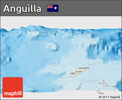 Shaded Relief 3D Map of Anguilla, single color outside, bathymetry sea, shaded relief sea