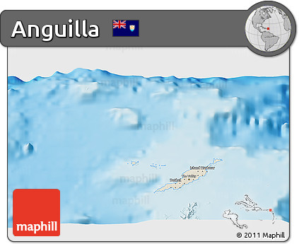 Shaded Relief 3D Map of Anguilla, single color outside